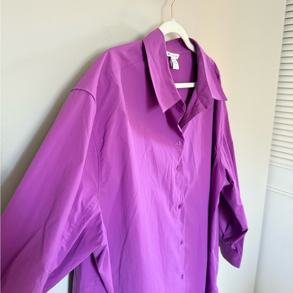 Athleta • Purple Oversized Poplin Button Up Shirt Sz 2X Jazzy Purple Casual Fall - Picture 11 of 14